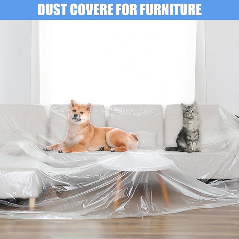 Cedolio 5 Pieces Plastic Drop Sheets for Painting, Waterproof and Dust-Proof Clear Cloth for Furniture Cover, 9x12 Feet Tarps - Image 4